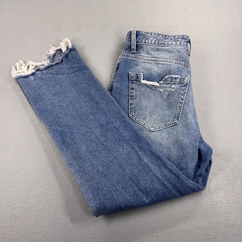 Mica Denim Los Angeles Two Tone Distressed Straight Leg Jeans Blue MDP-T138 26